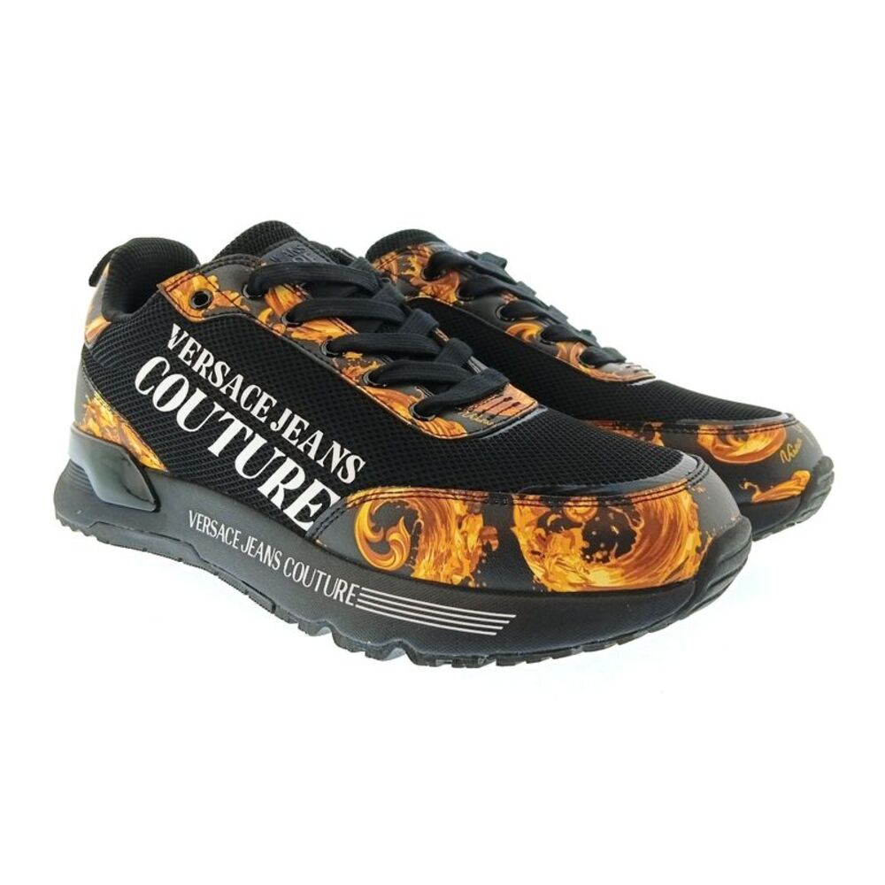 Versace Jeans Couture Mens Black / Gold Baroque Logo Runner Sneakers